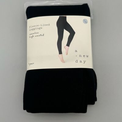 A New Day Leggings Womens L/XL Black Fleece-Lined Seamless High Waisted 1 Pair