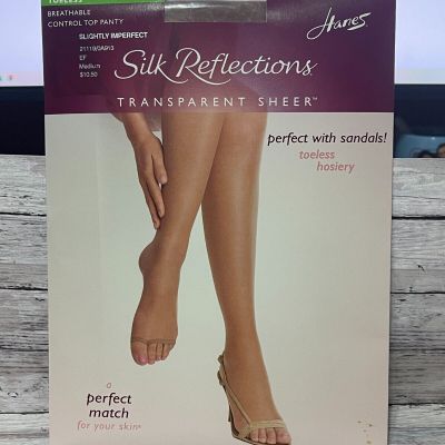 Hanes Silk Reflections Transparent Sheer Toeless Control Top Panty Hose NIP