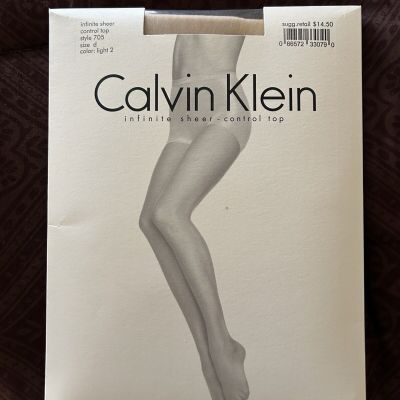 Calvin Klein Infinite Sheer Control Top Stockings Light 2 Size D In Pkg Unopened