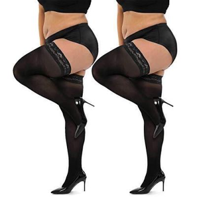 Neoviancia Plus Size Thigh High Stockings Women Sheer Lace Top Stay Up