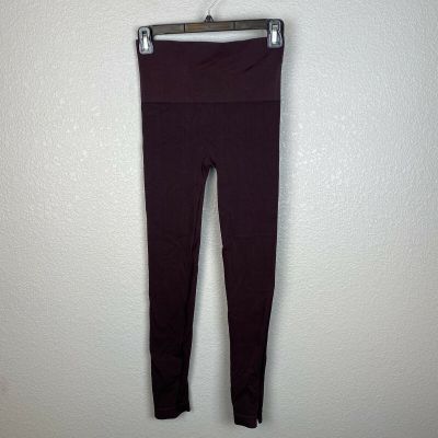 Spanx Women Side Zip Seamless Leggings M Medium Deep Plum Purple High Rise Waist