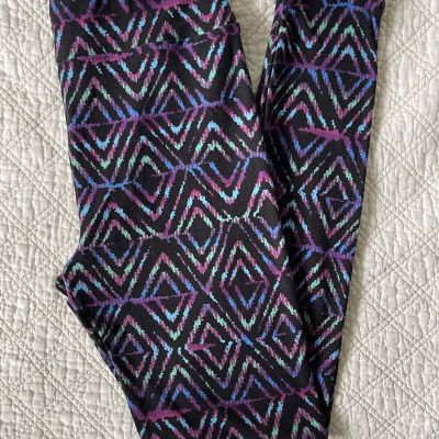 LuLaRoe Leggings OS Black Blue Purple Teal Geometric Diamonds 2016