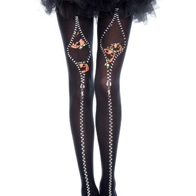 NEW sexy MUSIC LEGS flocked ZIPPER pumpkins HALLOWEEN tights PANTYHOSE stockings