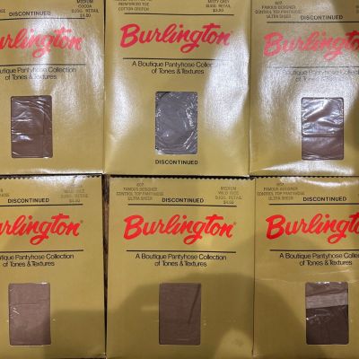 LOT OF 6 NEW VTG Burlington Medium Disc Control Top Ultra Sheer Pantyhose Asst