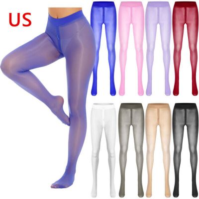 US Women's Stretch Tight Shimmery Pantyhose Zipper Crotch Footed Sheer Stockings