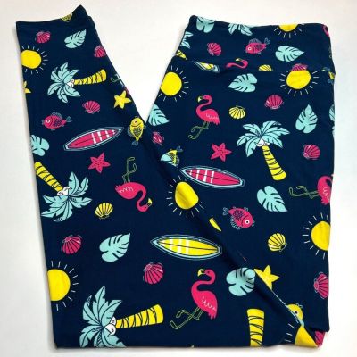 NEW LuLaRoe TC2 Leggings BLUE FLAMINGO Tropical Island Cruise Beach Palm Shell