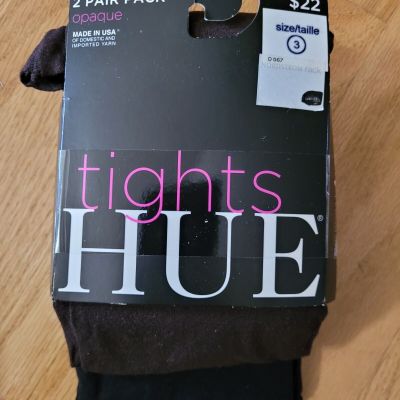 2 Pairs  HUE Women's Opaque Tights 40 Den, Black/Espresso Size 3 ( L/XL)