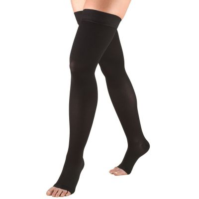 Truform Stockings Thigh High Open Toe Dot Top: 30-40 mmHg S BLACK (0848BL-S)