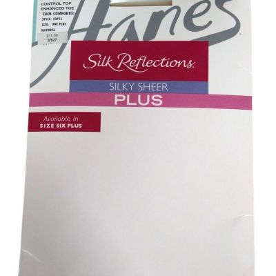 HANES Silk Reflections Plus One Size Pantyhose Natural Silky Sheer Control Top