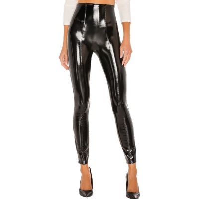Spanx Faux Patent Leather Leggings Medium Tall Black Shiny Edgy Chic High Rise