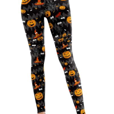 Plus Women's Ankle Length Skull Print Halloween Bat Leggings Elastic Waist Pa...