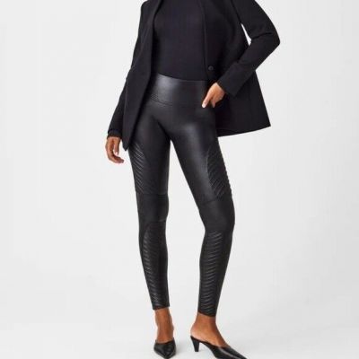 SPANX Women’s Black Faux Leather Moto Leggings Plus Size 2X Petite