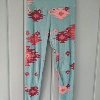 LuLaRoe OS Womens One Size Leggings Turquoise Green Red Aztec Southwest Tribal