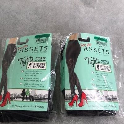 2 Pairs Love your Assets Reversible Tights Black Size 3 New