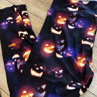 LuLaRoe Halloween TC2 Leggings BLACK PURPLE PUMPKIN  Jack-O-Lantern sz 18-28