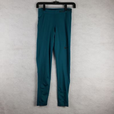 Nike Pro Women's Size S Dri Fit Leggings Solid Teal Blue Activewear Gym Workout