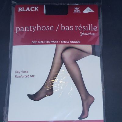 NEW Black Pantyhose One Size Day Sheer Reinforced Toe 100-150 Pounds Greenbrier