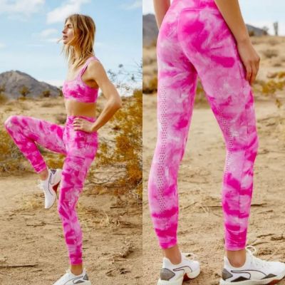 Free People Movement High-Rise Good Karma Leggings in Pink Tie Dye