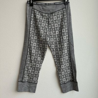 Kari Traa 100perc Wool Fair Isle Rose Cropped Base Layer Leggings Size Medium Gray