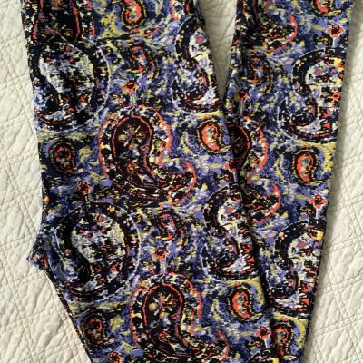 Lularoe Leggings OS Abstract Paisley Floral Green White Orange Yellow Black VTG