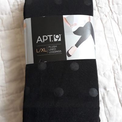 Apt 9 Black Dot L/XL Plush Lined Leggings Poly Spandex NEW