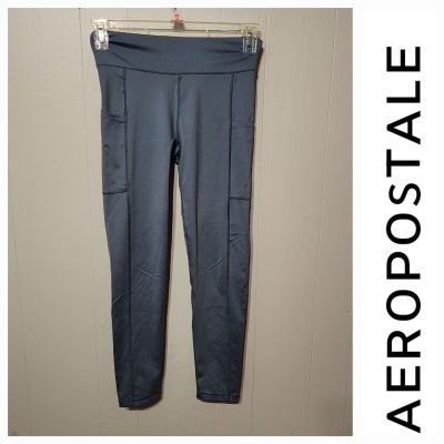 Aeropostale Leggings Medium Blue Athletic Performance Side Pockets A479