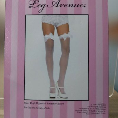 NEW Leg Avenue Sheer Thigh Highs Satin Bow Accent Cosplay Sissy Nylon Stockings