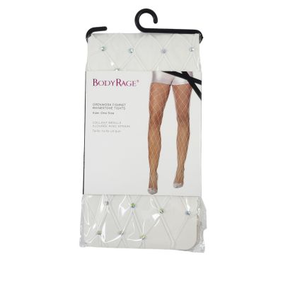 Body Rage White Open Fishnet Rhinestone Stockings One Size