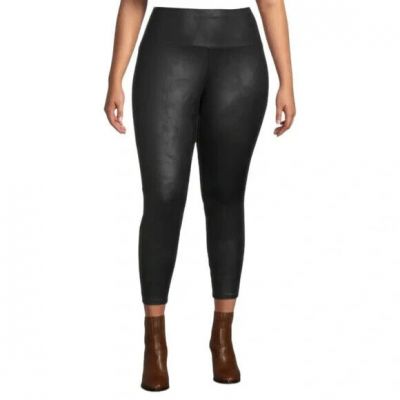 NEW Terra & Sky Skinny Black Faux Leather/Shiny Leggings Stretch Plus Size 20-22