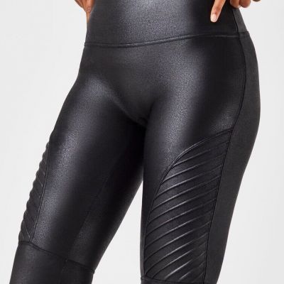 Spanx Faux Leather Leggings Quilted Women's Size M - Black Slimming Performance