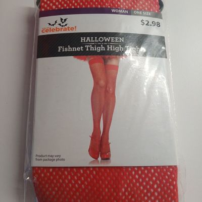 Red Fishnet Thigh High Halloween Costume Stockings Woman 1 Size Fits Most New