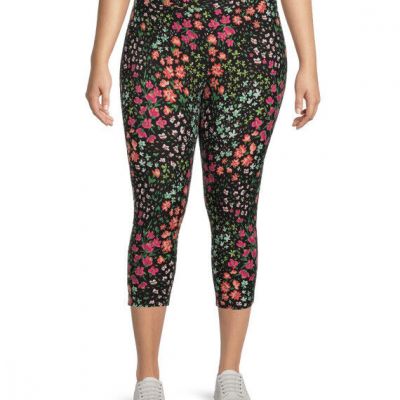 Terra and Sky Pink Ditzy Floral High Rise Capri Leggings 1X (16W-18W) NWT