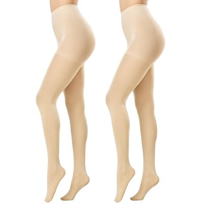 Women's 2 Pairs Opaque Control-Top Tights 70 Denier2 NudeXL