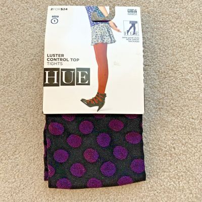 NWT Vtg HUE Luster Control Top Tights Sz 1 Polka Dot Purple