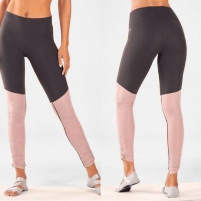 Fabletics Tall Cashel Foldover PureLuxe Leggings (Iron/Dusty Rose) - Medium Tall