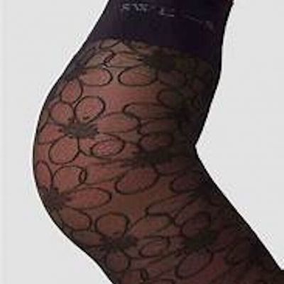 SWEDISH STOCKINGS S MAJA FLOWER TIGHTS BLACK SEMI OPAQUE FREE PEOPLE NEW $48