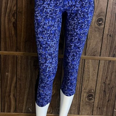 Athleta Womens Blue Floral & Black Gym Workout Yoga Capri Leggings Sz M