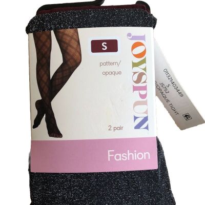 2 Pack Joyspun Tights Womens Size S Black Shimmer & Crushed Plum Opaque Bottoms