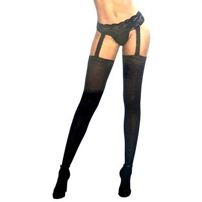 Dreamgirl Sheer Stockings With Attached Lace Garter Belt (0013) Black