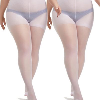 2 Pairs Plus Size Sheer Tights for Women 20D Soft Sheer Queen Stockings Contr...