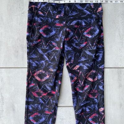 Old Navy Womens Active Crop Leggings Multicolor Black Abstract Go-Dry Fitted M