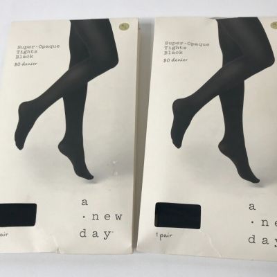 2 Pairs A New Day Super Opaque Size M/L Tights 80 Denier Ebony