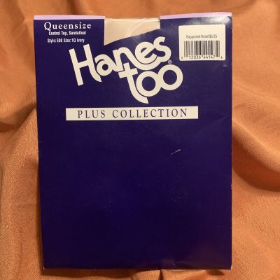 Hanes Too Plus Collection Pantyhose Silky Sheer Control Top Plus Size 1Q Ivory