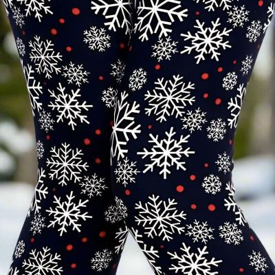 NEW Women OS Winter Snowflake Black Leggings YOGA WAIST (Soft as Lularoe)