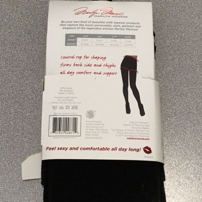 Marilyn Monroe  (1 Pair) Black Footless Control Top Tights Size L/XL NEW