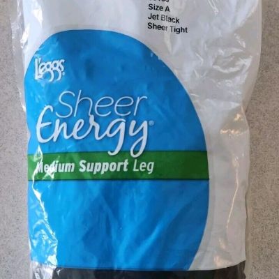 Leggs SIZE A Sheer Energy 3 PAIR Control Top JET BLACK Med Support Sheer Tights