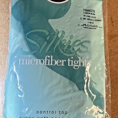 Silkies Microfiber Tights Control XX-Large, X-Queen Black Brand New