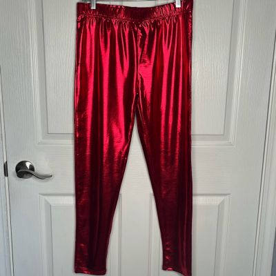 Feeling Festive Sz M Red Shiny Holiday Leggings