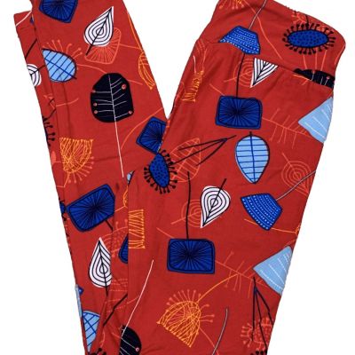 LuLaRoe Girls Juniors Leggings Red Blue Floral Retro Size 00-0 Teen TW TWEEN NEW