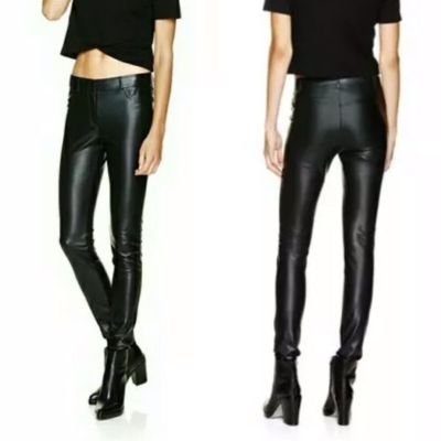 Wilfred Free Black Vegan Leather Sauvage Pants Leggings Zipper Fly, Size 2